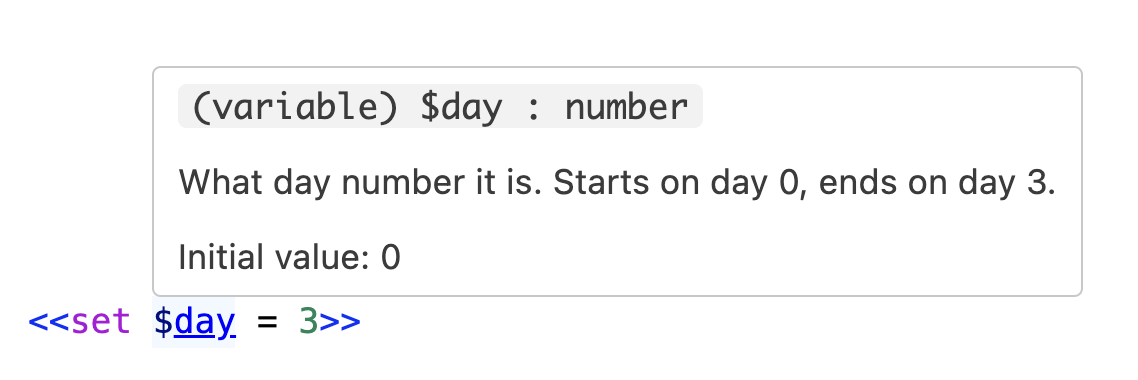 Hovering over a variable to see its description